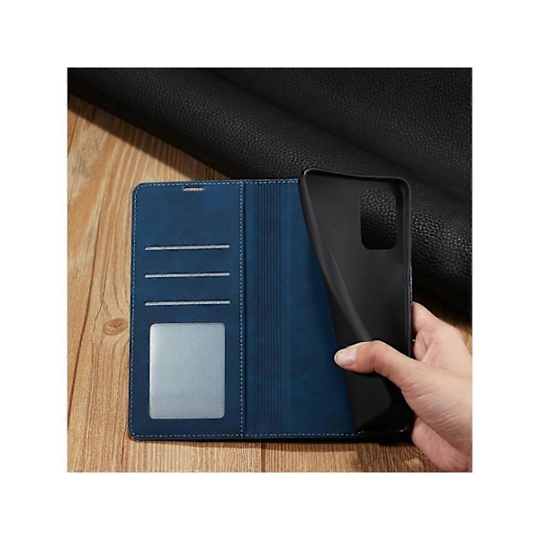 Samsung Galaxy A32 5G Fodral, Premium PU Läder Omslag TPU Stötfångare med Korthållare Ställ Dold Magnetisk Stötsäker Flip Plånboksfodral [HK] Blue