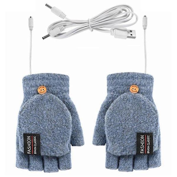 1 Par USB Elektriske Vinterhandsker med Varme Varm Polyester Halvfingerhandsker med Klap[YJD]