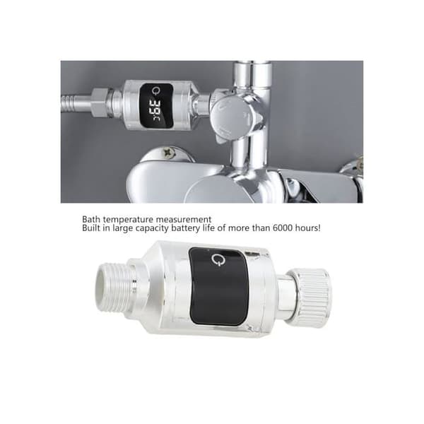 Digitalt LED Dusjtermometer-1, Sølv, 1/2 Tomme, Vanntett Baderomsvanntermometer i Rustfritt Stål, Baderomstilbehør (YJD)