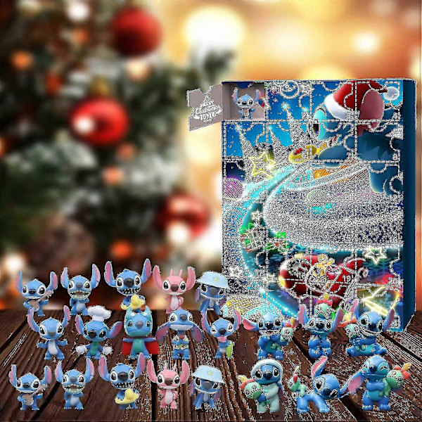 Lilo & Stitch Julkalender med 24 figurer - Cartoonleksaker Ornament Countdown Kalender-sz3 kk