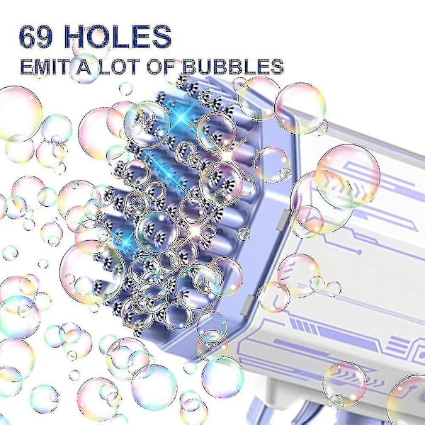 Bubbelmaskin Utomhus, 69 Hål Bubbelpistol För Bröllop, Födelsedagspresent, Badbubbelmaskin Sommarleksak, Elektriska Led-Ljus Bubbelpistol (YJD)