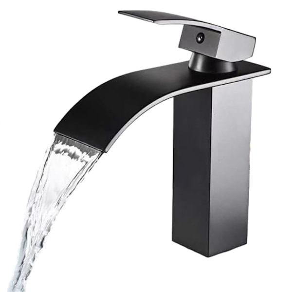 Cascade Vaskeservantkran, Svart Cascade Blandingsbatteri, Enhull Dekkmontert Baderomskran, Keramisk Patron, Elega Design Vaskeservantkraner