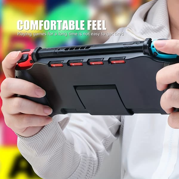Til Nintendo Switch/OLED-tilbehør med håndgreb, opbevaring, 4 spilkort med holderstander [YJD] Black