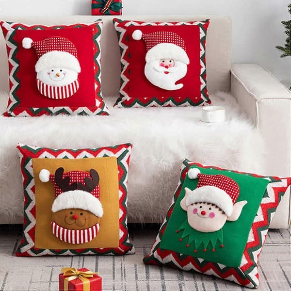 Festival Jultomte Snögubbe Kuddfodral i linne Julkuddfodral för vardagsrum 45x45cm[YJD]