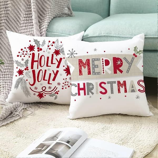 Julkuddfodral set om 4, dekorativa julkuddfodral för soffa, säng och heminredning [YJD]