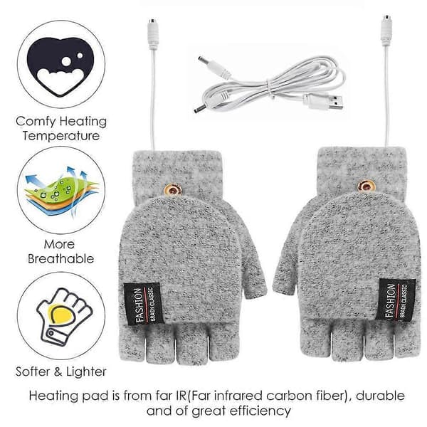 1 Par USB Elektriske Vinterhandsker med Varme Varm Polyester Halvfingerhandsker med Klap[YJD]