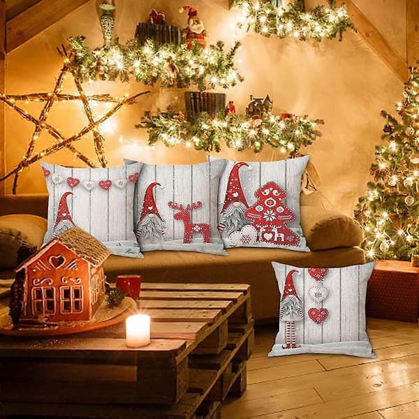 Juleputetrekk 45x45cm sett med 4 juledekorasjon putetrekk julepynt for interiør, sofa, soverom, vinterferiegave[YJD]