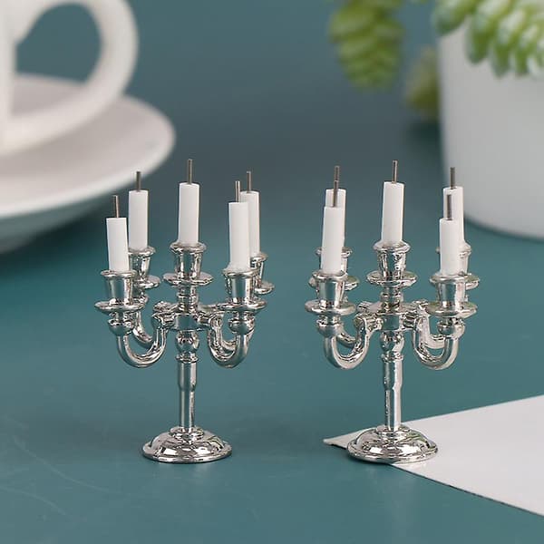 1 par 1:12 Dockhus Mini Bordsljus Stake Julscen Heminredning[YJD] Silver 2Pcs