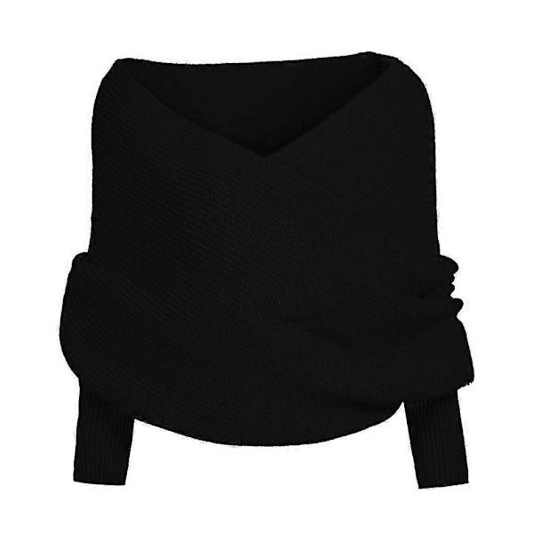 Dame Strikket Sweater Toppe Tørklæde Med Ærme Wrap Vinter Varmt Sjal Tørklæder[HK] BLACK