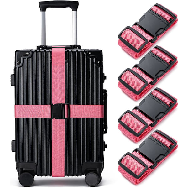 Justerbara bagageremmar för resväskor, 4-pack, rosa Pink