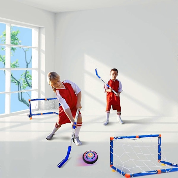 Hover Hockeysett for Barn, Hover Hockey Spill med 2 Mål LED Lys Luft Hover Ball, Morsomme Familie Innendørs Hockeygaver
