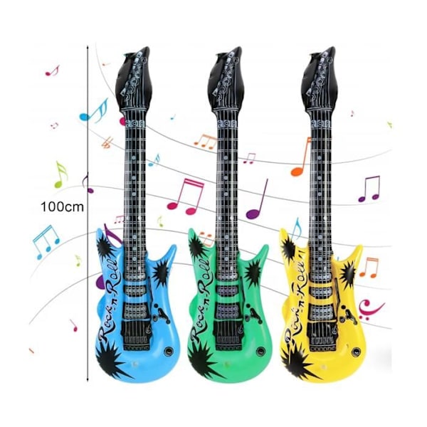 6-delat uppblåsbart gitarrset, 100 cm uppblåsbart instrument, uppblåsbar gitarr för barn, rockstjärnekarneval rockfest[YJD]