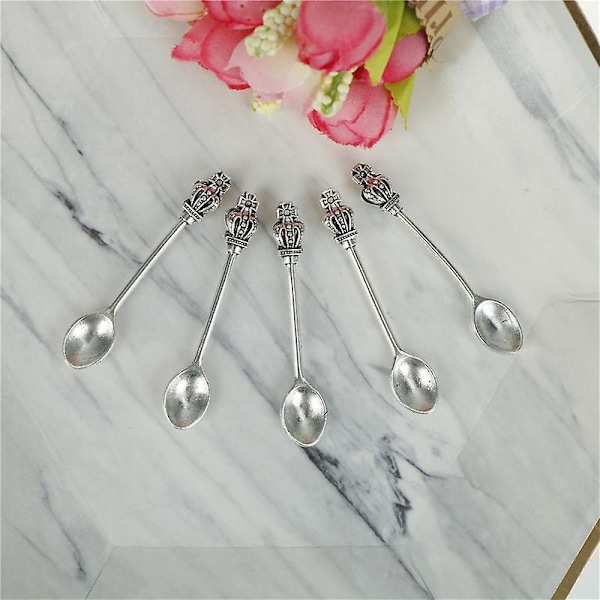 5 kpl Vintage Crown -lusikkamuotoisia riipuksia korujen valmistukseen (YJD) Silver 5 Pcs