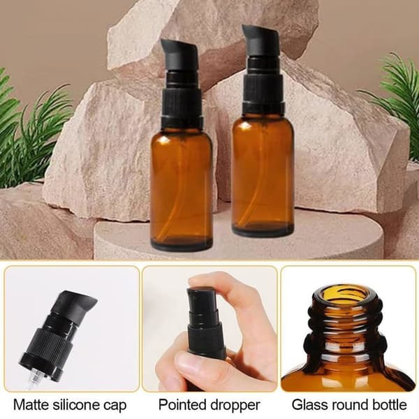 Bruna glasflaskor med pump - Förpackning med 6, Brun, 30 ml tom påfyllningsbar lotion - Flaska Nonely (YJD)