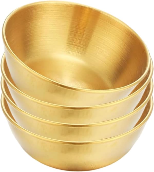 Sett med 4 runde sauseskåler i rustfritt stål (8,4 cm) for sauser og krydder – Tåler oppvaskmaskin (JYD)
