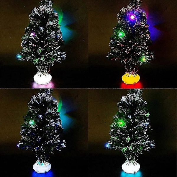 42cm Små Julgranar, Fiberoptiska Julgranar Med 8 Färgväxlande Iriserande LED-lampor Konstgjorda Förbelysta Mini Bordsskiva Julgran