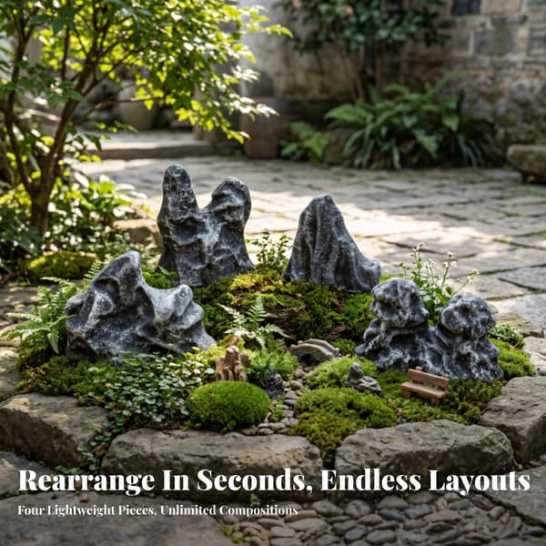 4 stk. kunstige sten med sten-look tekstur, miniaturesten, til [YJD] S Mountain Flocked