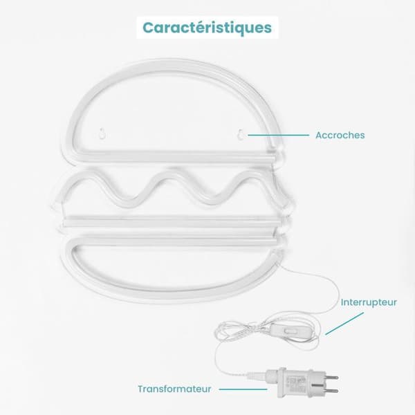 Neonlampe - LARGEIGHT - Burgermodel - 30 cm - Gul - Børneværelsesdekoration (YJD)