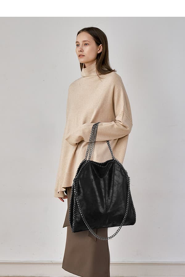 Luksus Blød Læder Crossbody Håndtaske Kæde Sort[YJD]
