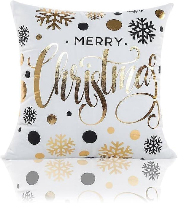 Set med 4 julkuddar, plyschkuddfodral, julkuddfodral med snöflingor, 45x45 cm[YJD]