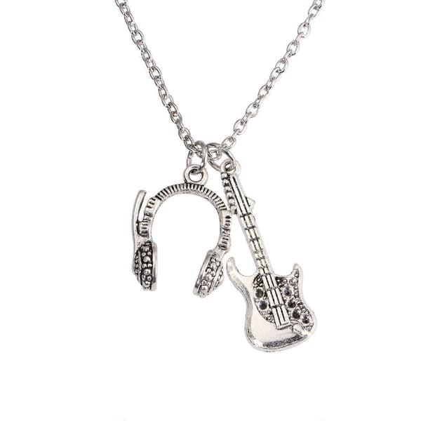 Musik Halsband Gitarr Hörlurar Hänge Fest Smycken Silver Presentprydnad 1st [YJD]