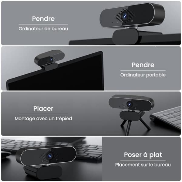 UVERBON 2K Full HD PC Webcam med autofokus, støjreducerende mikrofon, 360° rotation, Windows, Mac, Android + stativ [YJD][YJD]