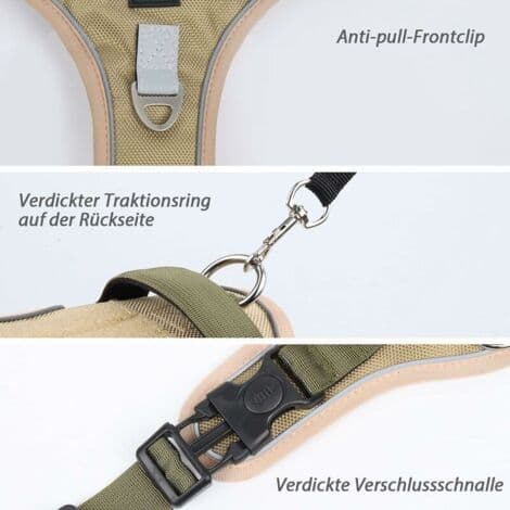 Justerbar \"no-pull\" sele för medelstora hundar – 1680D Oxford-tyg – Molle-system – Förbättrad säkerhet – Reflex khaki M[YJD]