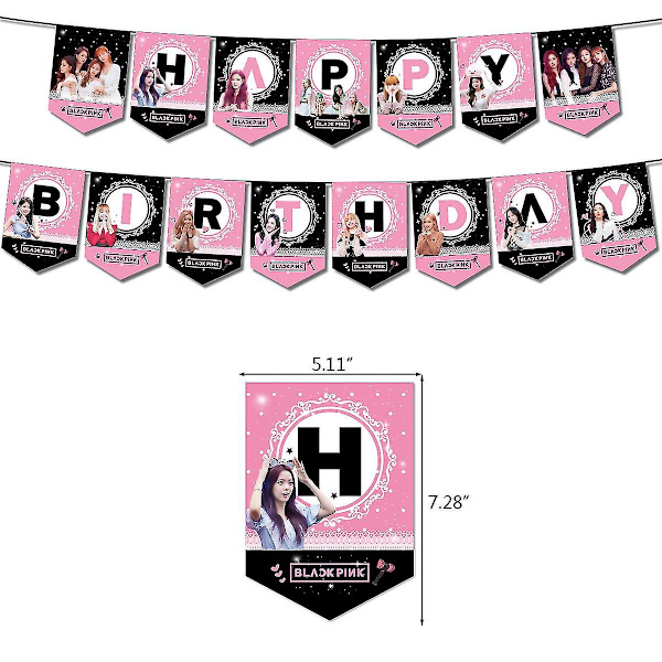 Blackpink Festtillbehör för Fans Fester Dekorationer - 1 Blackpink Festbanner 18 Blackpink Festballonger 17 Blackpink Tårta Topper [kk] Set A