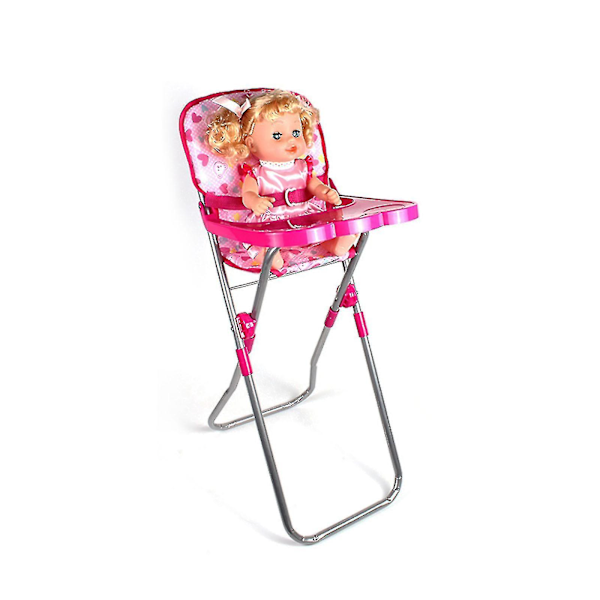 Babydocka lekset med hopfällbar dockvagn, dockspjälsäng, dockmatstol, gunga docktillbehör, 100 % ny (YJD) dining chair