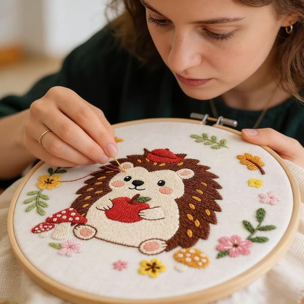 Louise Maelys Embroidery Kit for Beginners with Hedgehog Pattern - DIY Cross Stitch Kit with Pre-printed Fabric, Hoop, Threads and Needles - Pre-printed [YJD]