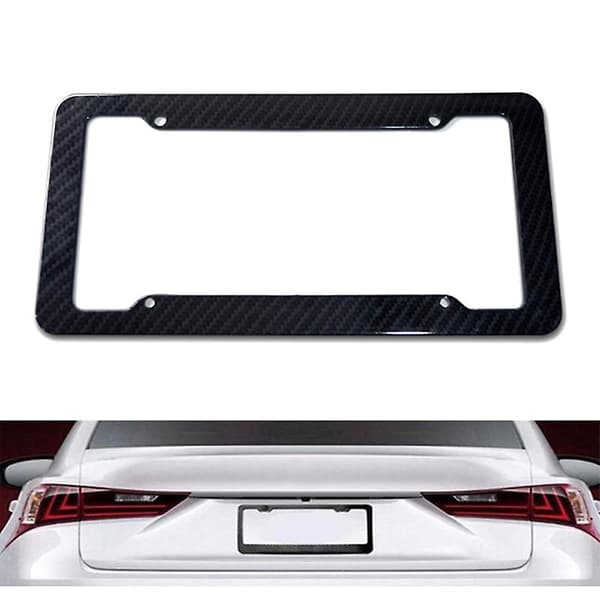 1x Sort Kulfiber Nummerplade Ramme Mærke Dækning Beskyttelse Stativ Standard Pasform[YJD] Black 1 PC