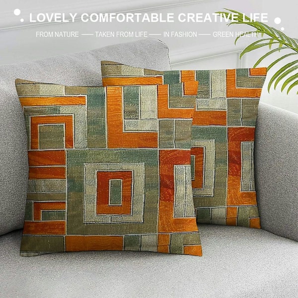 Firkantet Orange Beige Geometrisk Plaid Skåret Pudebetræk Moderne Pudebetræk Dekorativ Pude til Sofa Stue Seng Bil Z517 (YJD) 20x20 50x56cm