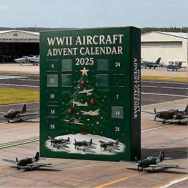 2026 Julekalender, 24 Unike 2D WWII Flyornamenter for Juletrepynt