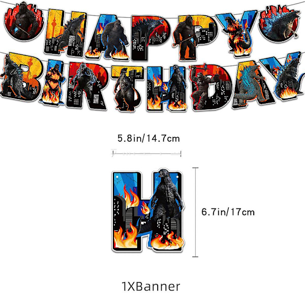 Godzilla vs Kong Temafest Tilbehørssæt Balloner Banner Kage Cupcake Toppers Dekoration Gave (YJD)