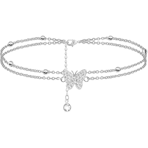 14K Fjäril Silver Fotlänkar för Kvinnor - Justerbara Lager Fotlänkar för Damer - Smycken Fotlänk Presenter för Kvinnor Tonårsflickor[YJD]