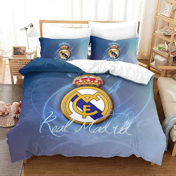 Real Madrid Logo 3 3D-tryckt Design Känd Fotbollslag Sängkläder Set med Täcke och Kuddfodral_v (YJD) King220x240cm