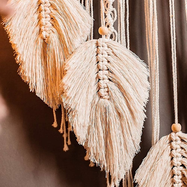 Handgjord drömfångare Macrame väggdekoration Boho vävd gobeläng väggdekor  (YJD) beige