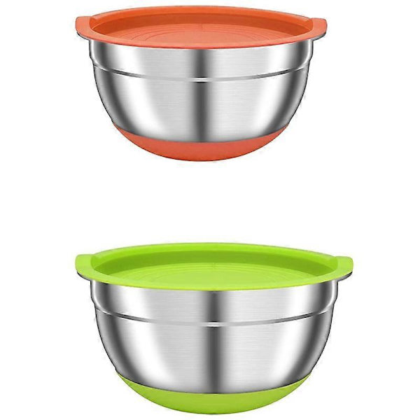 2-pak røreskåle med lufttætte låg, farverige rustfri stål metalskåle til køkken, N[YJD] Orange  Green