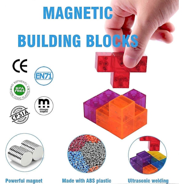 Magnetiske Byggeklodser til Børn Magisk 3D Magnetisk Puslespilskube med 54 Vejledningskort til Børn (rød)[YJD]