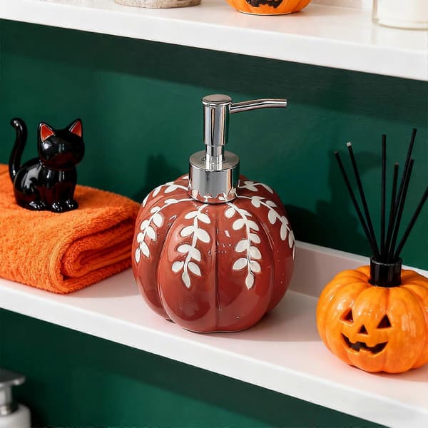 Halloween Keramisk Sæbedispenser Genopfyldelig Græskar Badeværelse Efterår Hjem Tilbehør Håndvask Væskebeholder til Køkken[YJD] Yellow One Size