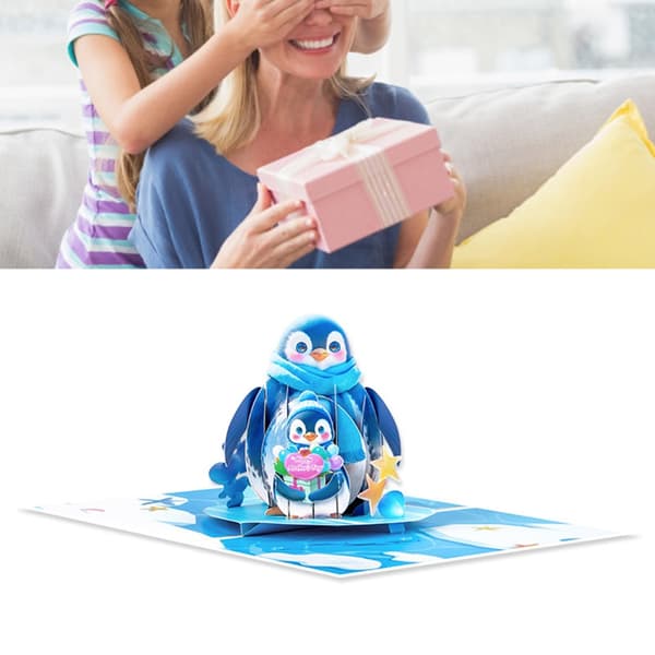 3D Pingvin Bursdagskort, Gavekort med Konvolutter, 10x15cm[YJD]