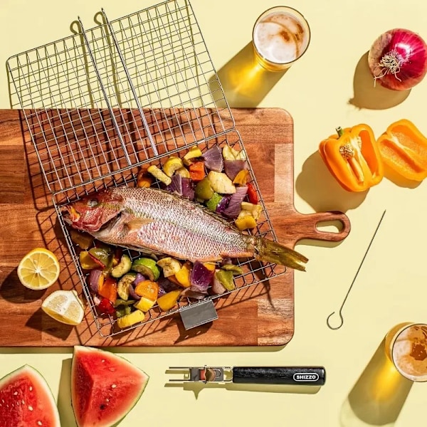 Grillkorg Rostfritt Stål Stor Hopfällbar Grillkorg Bärbar Utomhus Camping BBQ Rack för Fisk Matlagnings Tillbehör (YJD) A