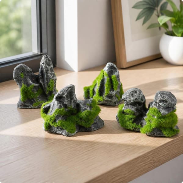 4 stk. kunstige sten med sten-look tekstur, miniaturesten, til [YJD] S Mountain Flocked