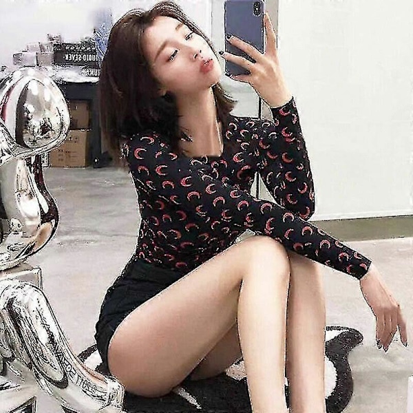 Elastisk Print Shirt Marine Serre Shirt/short New Crescent Sleeve Moon Full_y O[HK] S