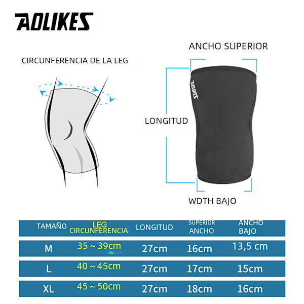 AOLIKES 1 Par 7mm Neopren Sport Knäskydd Stöd för Crossfit Träning och Fiske Sport Vikt Applikation för Män och Kvinnor Material SCR Nylon Gladiator L