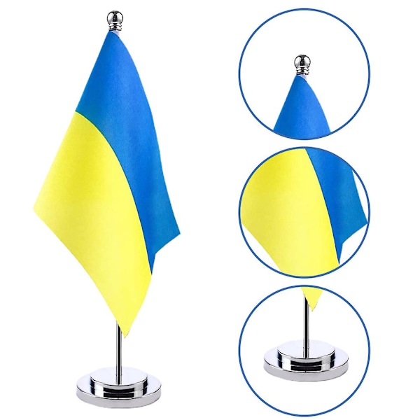 Ukrainsk bordsflagga med stång och basdekoration för hemmakontor mötesrum (YJD)