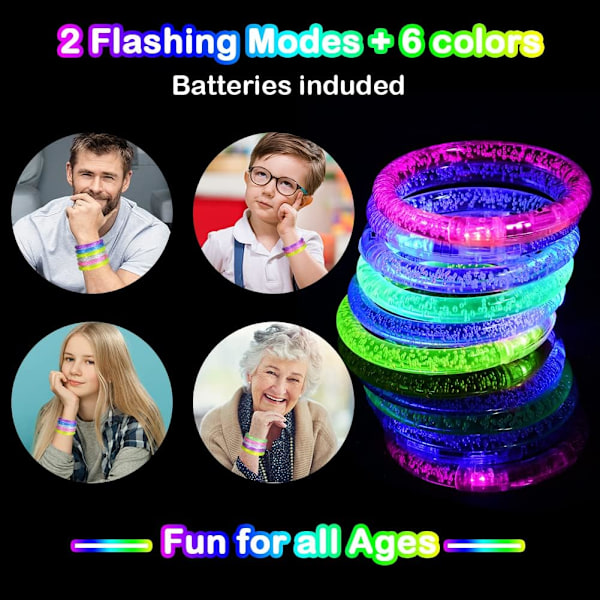 16 stk. LED Armbånd, Glødende LED Armbånd, Festtilbehør, Blinkende Lys Armbånd Legetøj Tilbehør (kk)