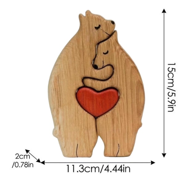 Björnfamilj Träpussel Träskulptur För Present Till Familjen Jul 2 Björnar (YJD) 2 bears 15cmx11.3cm