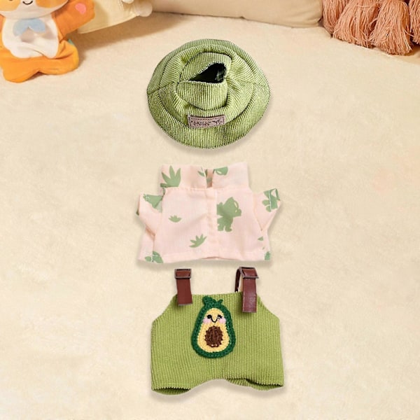 Mini-nukenvaatesetti, söpö nukenvaatepuku hatulla, nukenhousut, tyttönukenvaatteet 17 cm:n nukelle [YJD] Green avocados Set