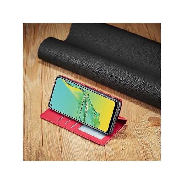 Samsung Galaxy A32 5G Fodral, Premium PU Läder Omslag TPU Stötfångare med Korthållare Ställ Dold Magnetisk Stötsäker Flip Plånboksfodral [HK] Red